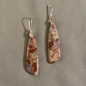 Handcrafted Brown and Cream Teardrop Stone Earrings